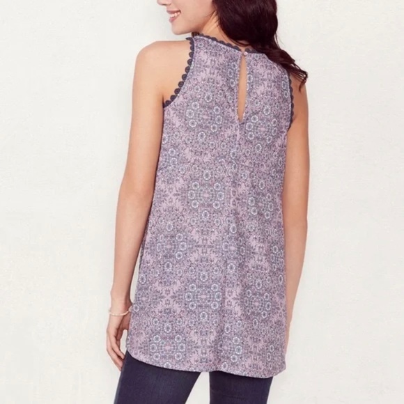 LC LAUREN CONRAD Top Peplum Crochet Dusk Pink Floral Sleeveless Large - Picture 2 of 10